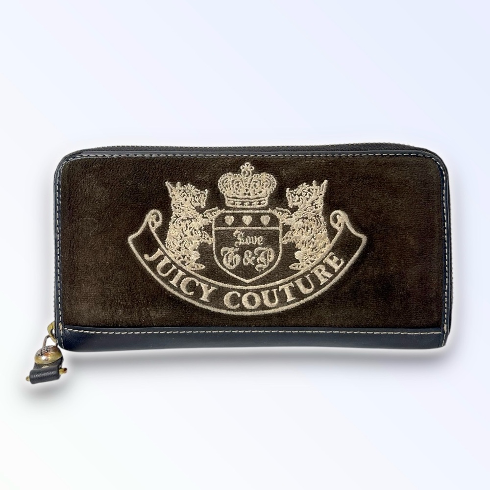 🐩Vintage Juicy Couture Long Wallet Scottie Dog Crest Black / Brown Velour